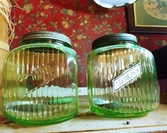 1930's Anchor Hocking Vaseline - Uranium Glass Cookie Jars