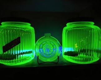 1930's Anchor Hocking Vaseline - Uranium Glass Cookie Jars