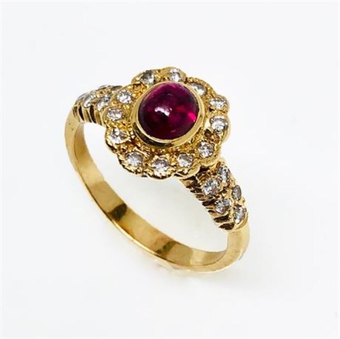 Lot 001
Egyptian 14 Karat Ruby and Diamond Ring