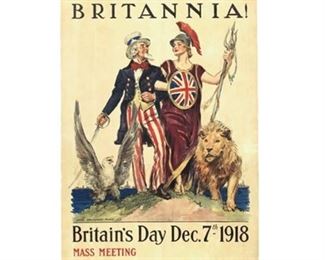 Lot 001
Original 1918 WWI "Side By Side Britannia!" Poster