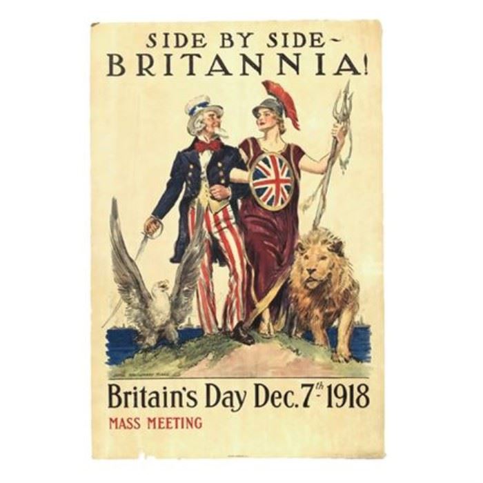 Lot 001
Original 1918 WWI "Side By Side Britannia!" Poster