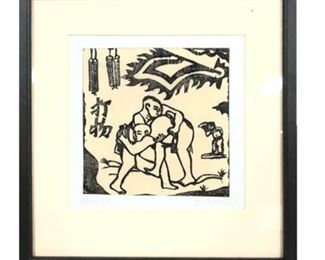 Lot 012
Edo Japanese Sumo Scene On Rice Paper Signed