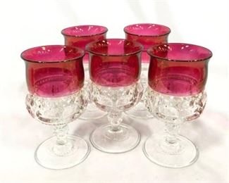 Lot 069
King's Crown Ruby Flashed Tiffin Wine Glasses