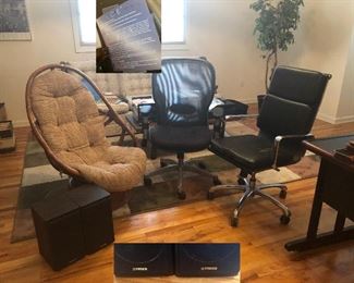 Office chairs, Rattan chair, speakers and more