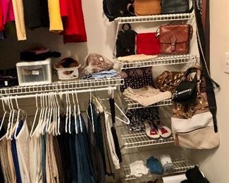 Vintage Coach and other designer handbags, belts, scraves, hat, shoes and clothes.