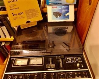 Vintage Panasonic RS-736US Reel to Reel tape player; Vintage Home Guard digital video capture camera, Sony Portable Storage FireWire 800, Dual Phantom Power Adapter DXA-6.