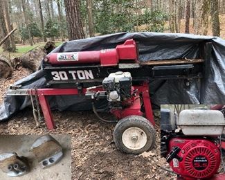 30 Ton Log Splitter; Honda CX 180 5.5, attachments to split logs in 2 or 4 pieces