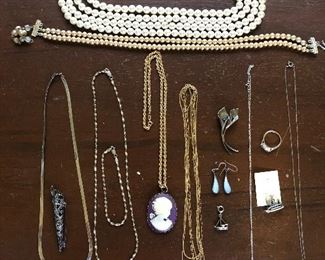 Vintage pearls, 24 Kt gold and sterling silver jewelry