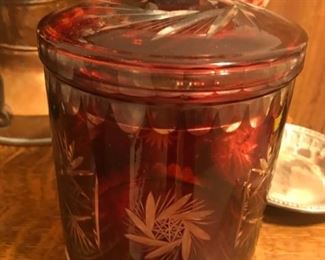 Large Ruby crystal covered dish