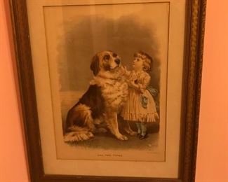 Antique framed print - "One, Two, Three"
