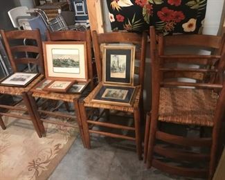 Vintage ladder back / woven cane-bottom chairs - set of 5 