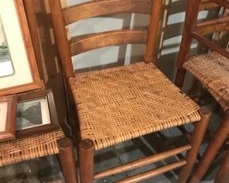 Vintage ladder back / woven cane-bottom chairs - set of 5 