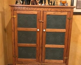 Country Punched Tin door and side, Pie Safe cabinet