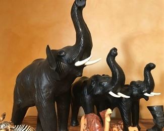 Set of 3 Leather Elephant Family