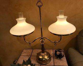 Large vintage Double Arm Brass, Student Table Lamp