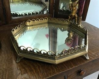 Antique large mirrored vanity tray
