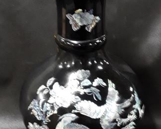 Black Laquered and Mother of Pearl Oriental Vase