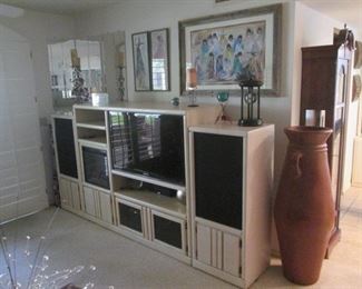 LIVING ROOM:  Entertainment Unit, TV,                          Plus Electric Fireplace & Wall-Mount Mirrors