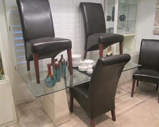 4-Dining Room Chairs, Leather & Wood