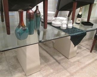 Glass Top Dining Table with Pedestal Bases, 72" X 42"