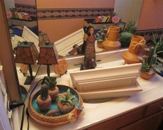 HALL BATH:  Southwest Flair!  Pottery, Potted Plants, Wall-Mount Display Shelves