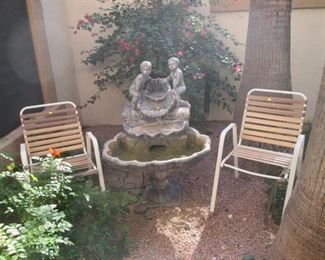 Patio Fountain, 30" X 26" X 40" high + Stacking Chairs