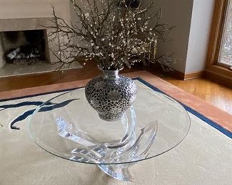 Beveled Glass topped Cast acrylic sculpture coffee table; 48" diameter; $325