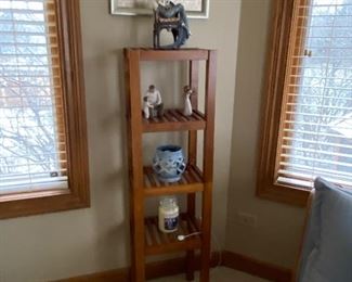 Wooden shelving unit; 49.5" H x 14" D x 11.5" W; $50