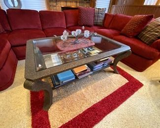 Metal and glass coffee table $350;  sofa not for sale 