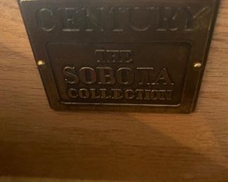 Century Dining Table with beveled glass inserts (shown with one leaf),; Raymond Sabota style; $1500