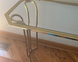 Brass/Glass sofa or entry way tables; 2; 50" L x 16" D; $150 each