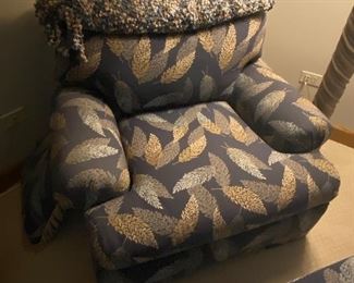 Blue upholstered chair & ottoman; ottoman is 37" x 25"; $275; Ottoman $125