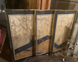 Triptych brass framed artwork; $125