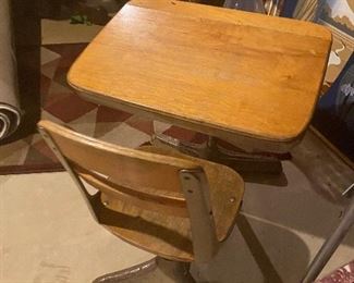 Vintage school desk, attached chair; $40