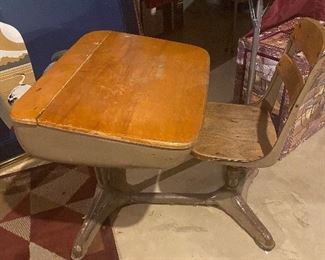 Vintage school desk, attached chair; $40