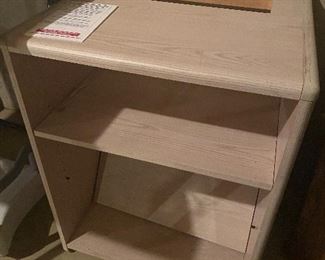 Wooden shelving; opening for cords; $25