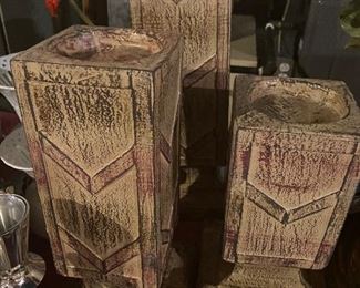 Set of 3 wooden candle holders