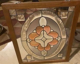 Stained glass wood framed hanging; $35