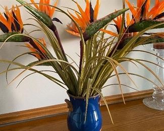 Pottery vase with Birds of Paradise; $30