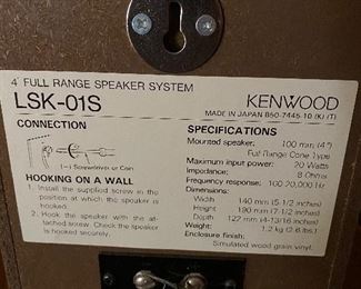 Kenwood Bookshelf speakers LSK-01S;  $30/pair