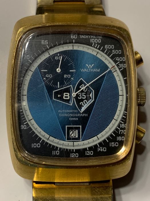 Very Rare Swiss WALTHAM Jump Hour Chronograph Mens Automatic Watch 