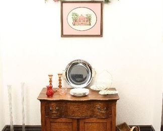 Antique oak washstand, original hardware..