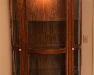 Lighted, Oak Curved Glass Curio