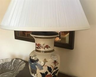 Ceramic Asian table lamp, glass bowl