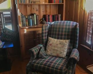 Reclining wingback chair, more books