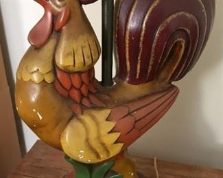 Large and colorful vintage rooster table lamp