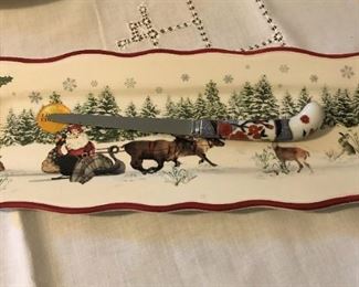 Sweet Christmas serving tray with matching knife/spreader