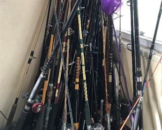 LOADS of fishing poles / rods and gear !!