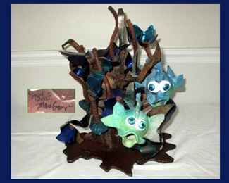 Crazy Cool Signed Fish Sculpture, Base and Fish are All Signed