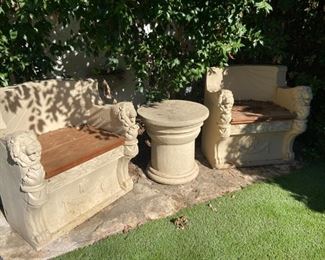 Regal cement outdoor furniture. Not shown, Spanish fountain also for sale.